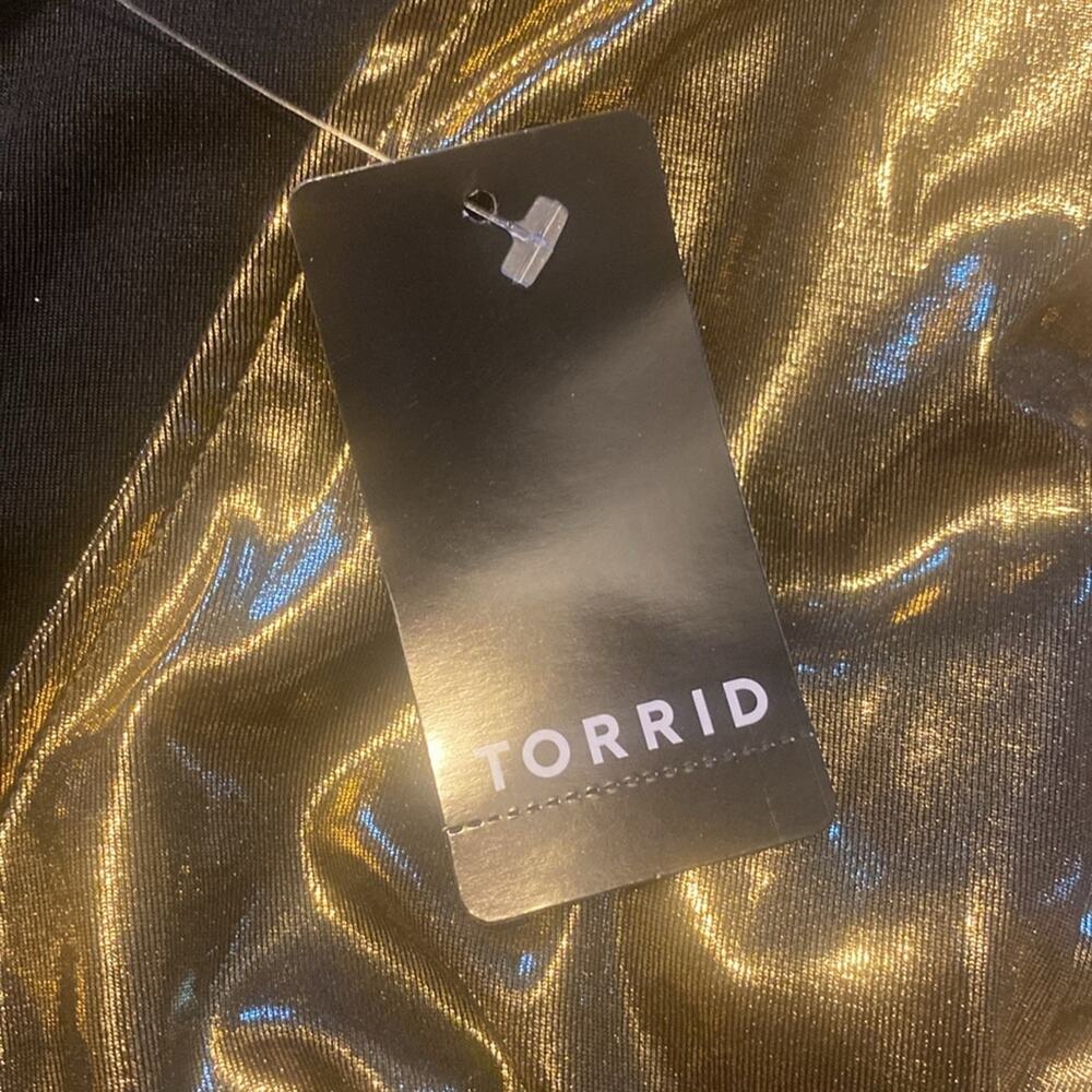 Torrid Gold Liquid Shine Surplice Peplum Top - Picture 9 of 10